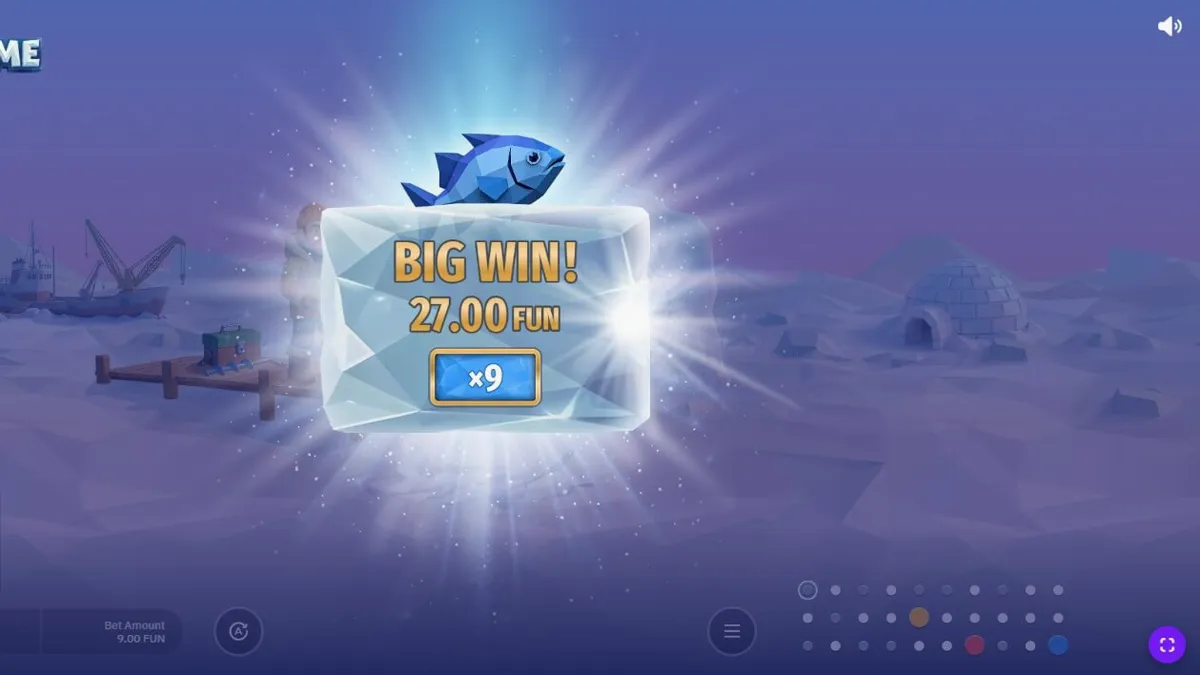 Pemandangan danau beku dan roda keberuntungan dalam game Fishing Time oleh BGaming
