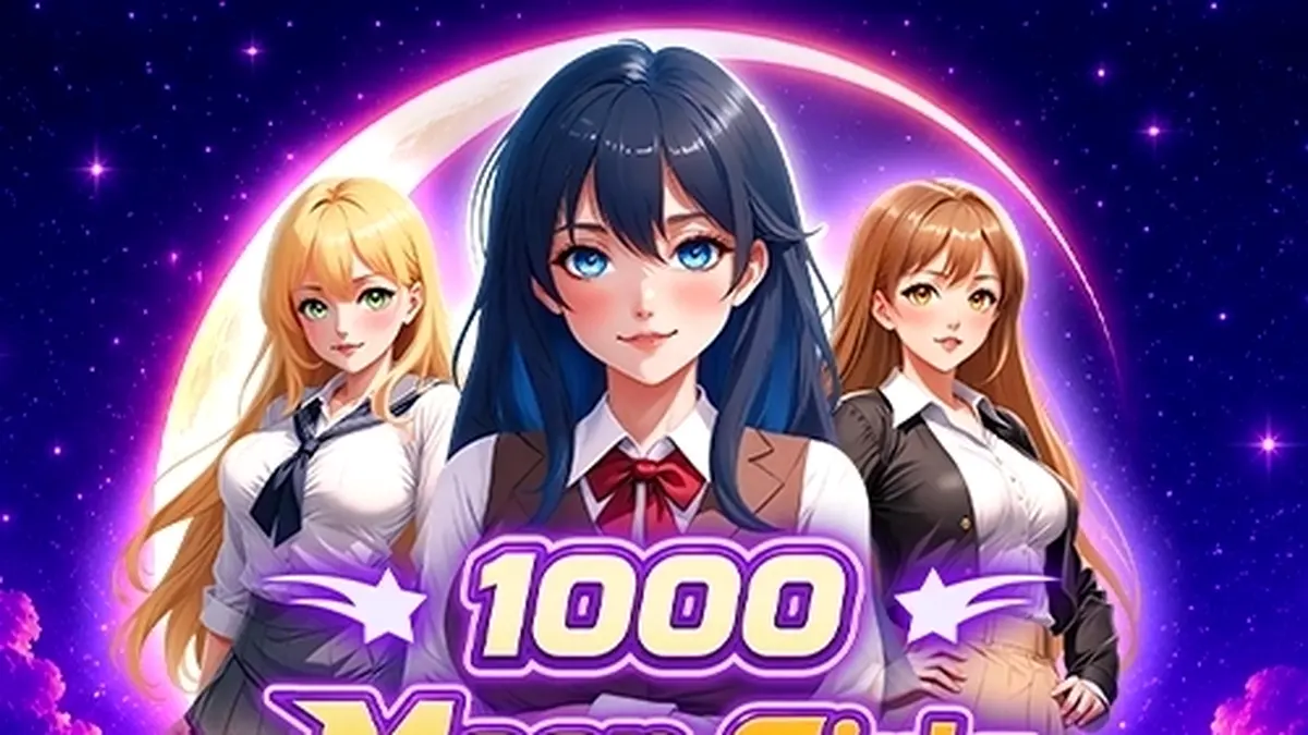 Tampilan visual permainan slot 1000 Moon Girls dengan latar belakang bertema fantasi