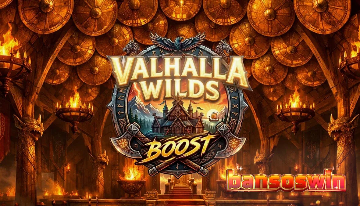 Pemandangan visual slot Valhalla Wilds Boost dengan tema Viking dan simbol rune.